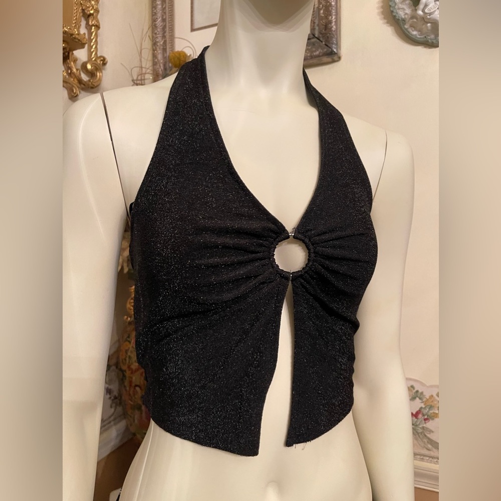 Black Glitter Sequin Halterneck Top.